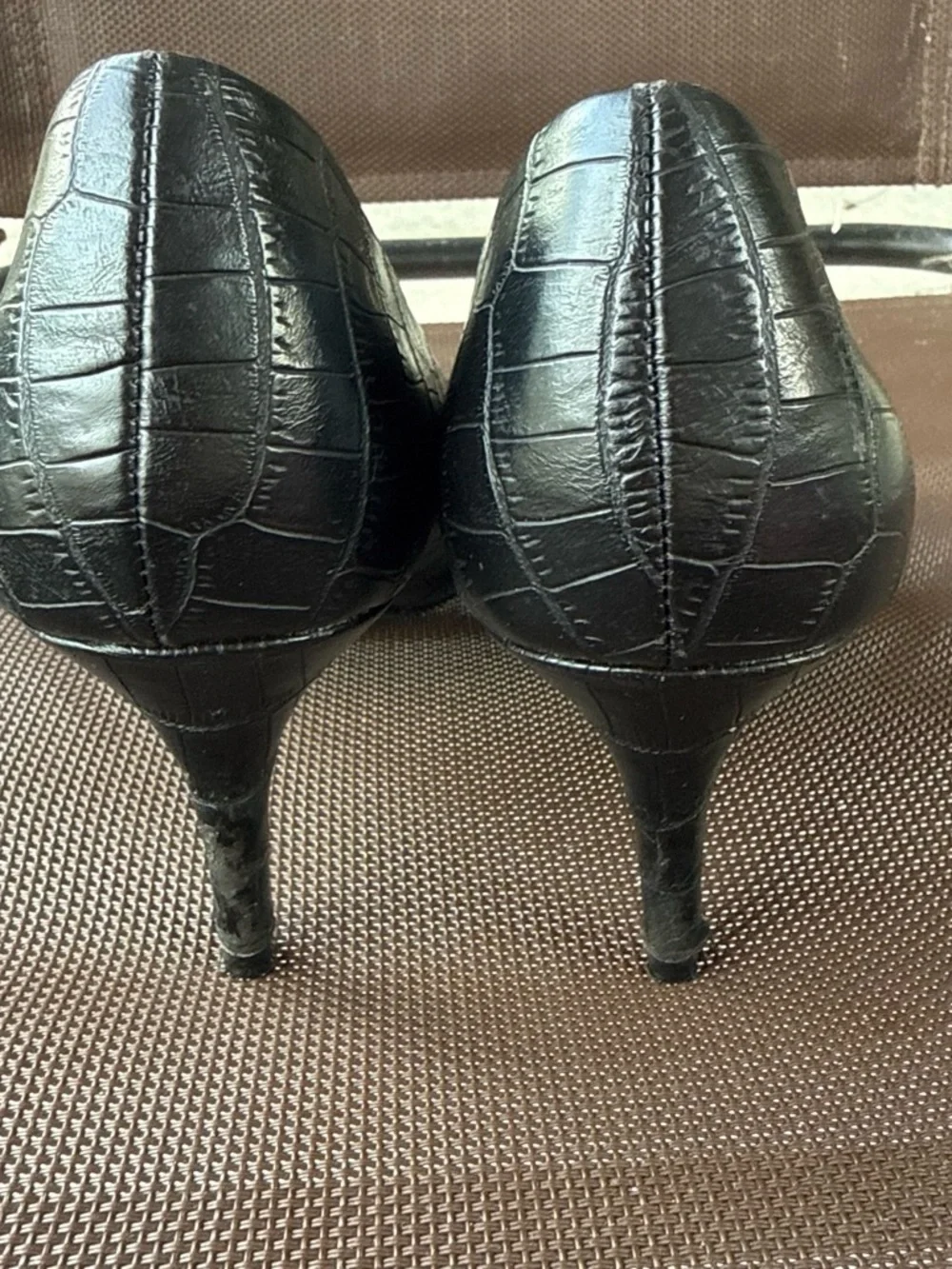 comfort Black Croc-Embossed Pointed Toe Flats - Slip-On